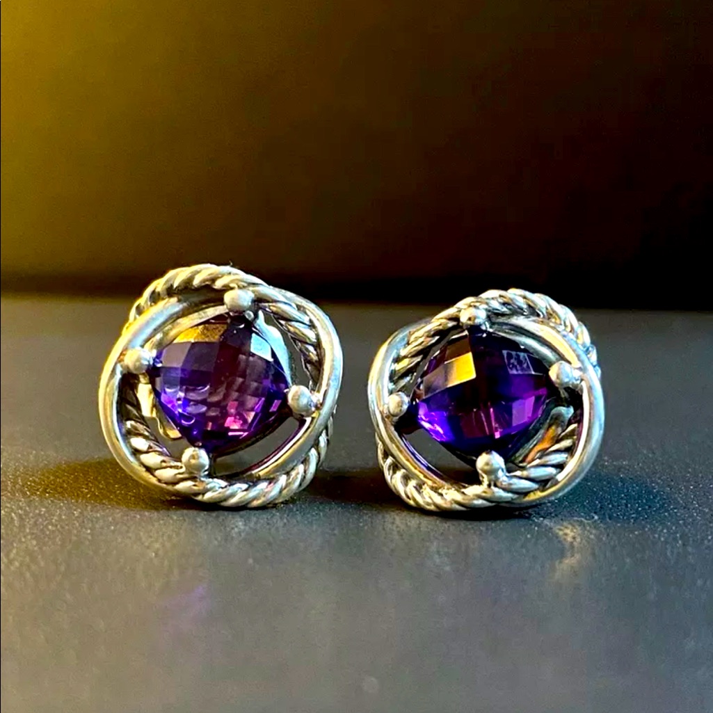 David Yurman Silver Infinity Earrings Amethyst